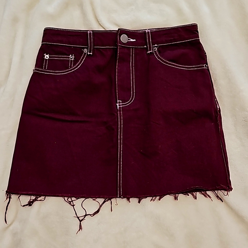 Burgundy mini jeans skirt